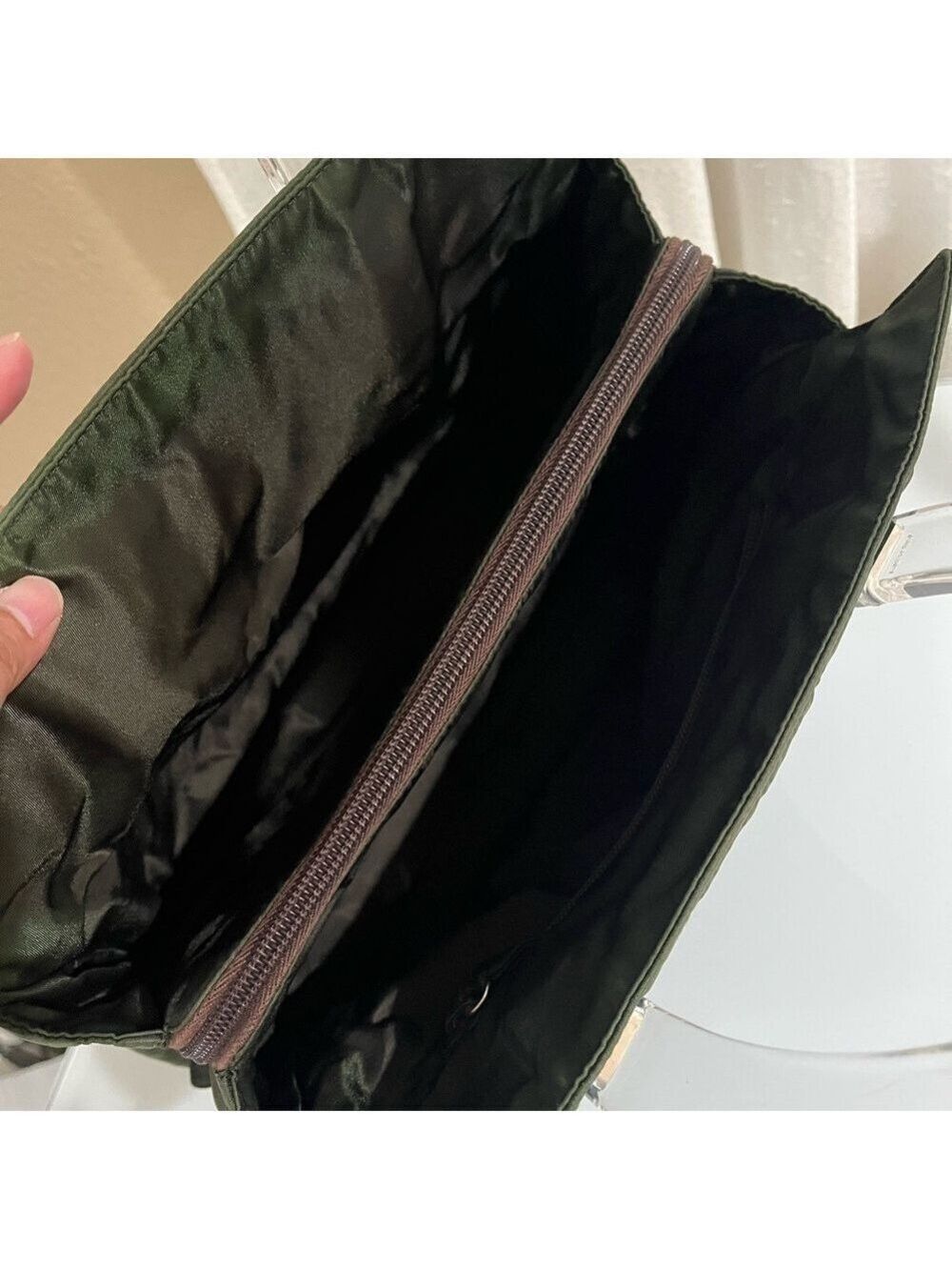 PRADA TESSUTO GREEN NYLON HANDBAG - Picture 8 of 11